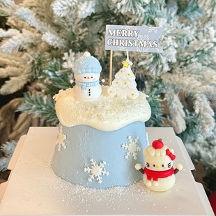 2026圣诞节蛋糕装饰卡通苹果kt猫雪人雪花摆件kitty圣诞快乐插旗