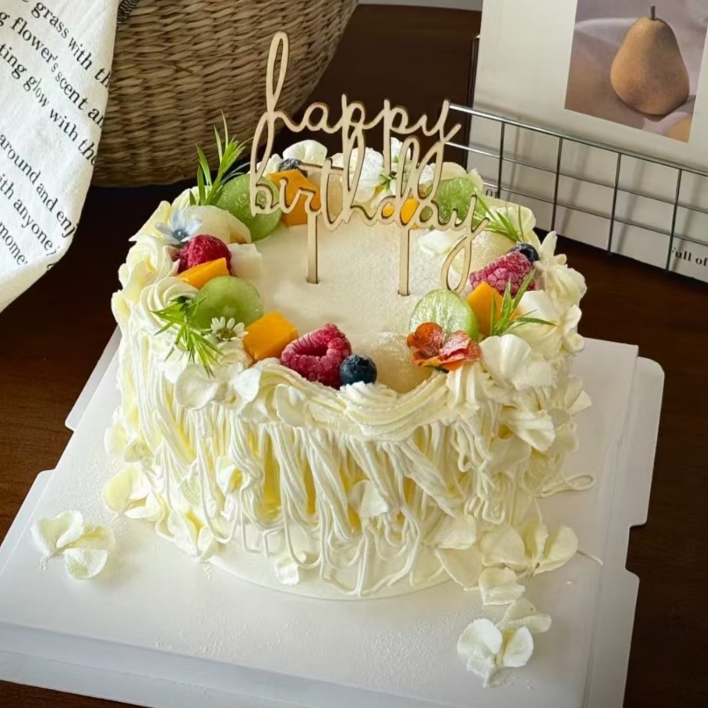 网红简约蛋糕装饰木质生日字母HappyBirthday插件甜品台装扮插牌