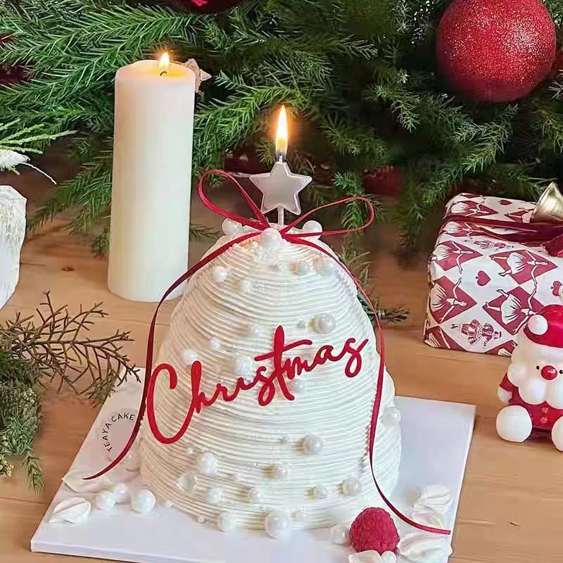 2025圣诞节快乐许愿树蛋糕装饰Christmas亚克力红色丝带装扮插件
