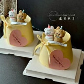 2.14情人节蛋糕装 饰软胶可爱修狗摆件情侣纪念日快乐爱心卡片插件