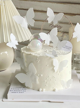 烘焙蛋糕装饰蝴蝶威化纸糯米纸白色纸蝴蝶小仙女女生蛋糕插牌插件