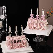 复古蝴蝶结烛台蜡烛蛋糕装 饰插牌2026情人节珍珠蝴蝶结love插件