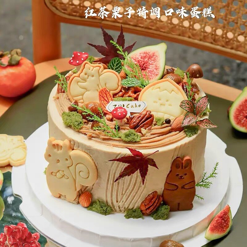 网红松鼠栗子造型饼干蛋糕装饰秋季枫叶板栗焦糖甜品烘焙装扮点缀图片
