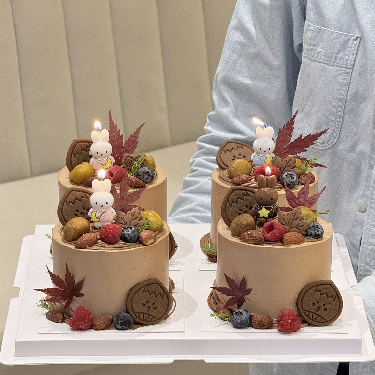 网红中秋节可爱米菲兔蜡烛蛋糕装饰插件秋季枫叶板栗饼干节日摆件图片