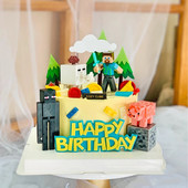 我 饰摆件迷你世界积木乐高模具儿童生日蛋糕插牌插件 世界蛋糕装