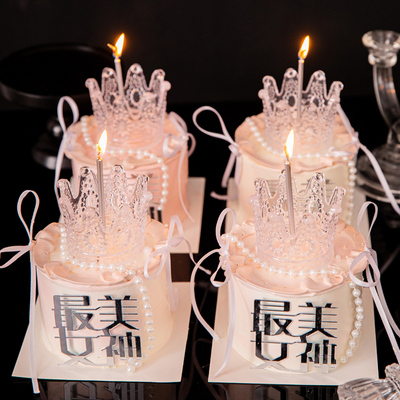 3.8女神节唯美水晶皇冠蛋糕装饰