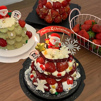 2026圣诞节KT猫蛋糕装饰摆件Hellokitty圣诞老人星星蜡烛烘焙装扮