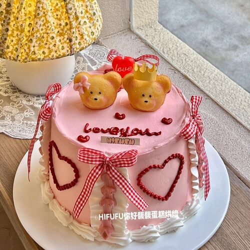 芭蕾风蛋糕装饰网红红色格子丝带