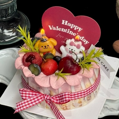 2025七夕情人节蛋糕装饰抱爱心蝴蝶结小狗蜡烛情侣表白节日装扮