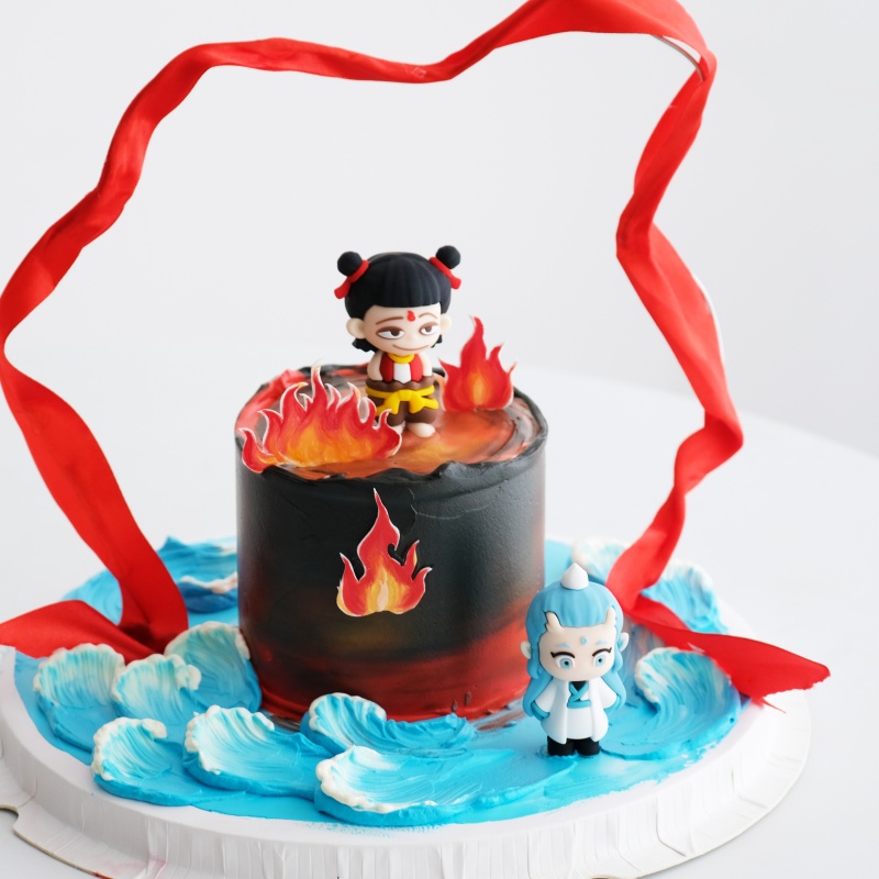 网红蛋糕装饰摆件卡通可爱软胶哪吒敖丙摆件男生儿童生日烘焙装扮