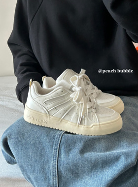 甜桃泡泡松糕厚底小白鞋女款2026新款春季休闲板鞋百搭透气面包鞋