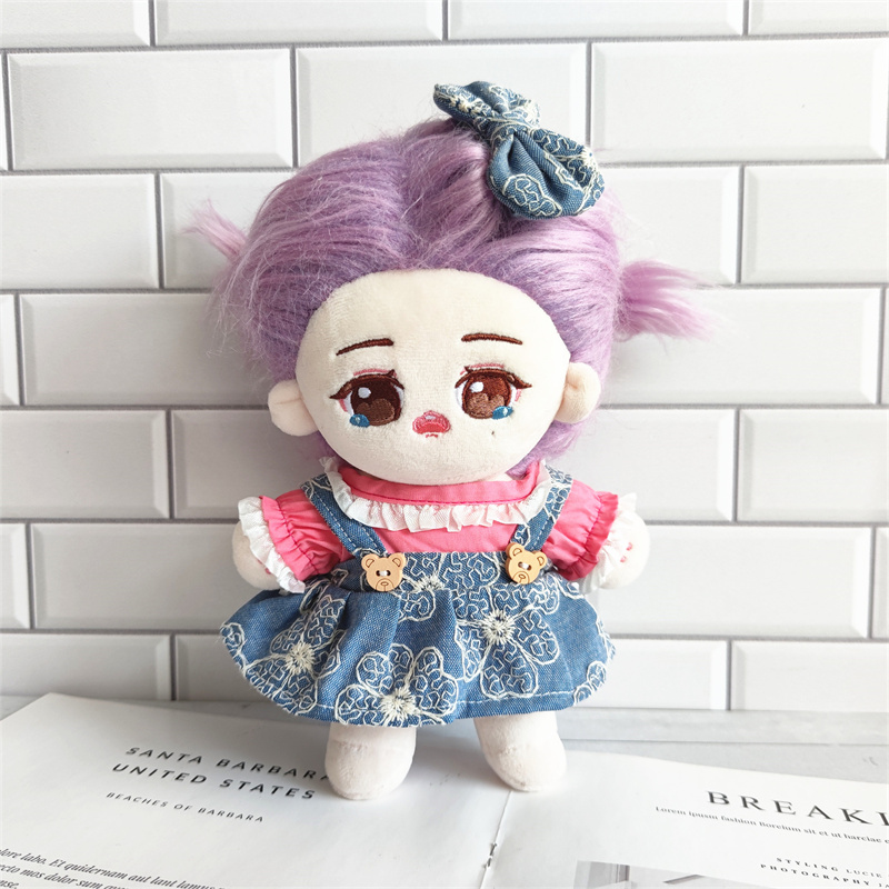 20cm明星棉花娃娃现货青花纹背带裙套装毛绒玩具公仔着替承接样衣