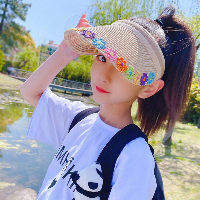夏天女童遮阳帽夏季儿童大帽檐空顶防晒太阳帽母女鸭舌帽亲子草帽