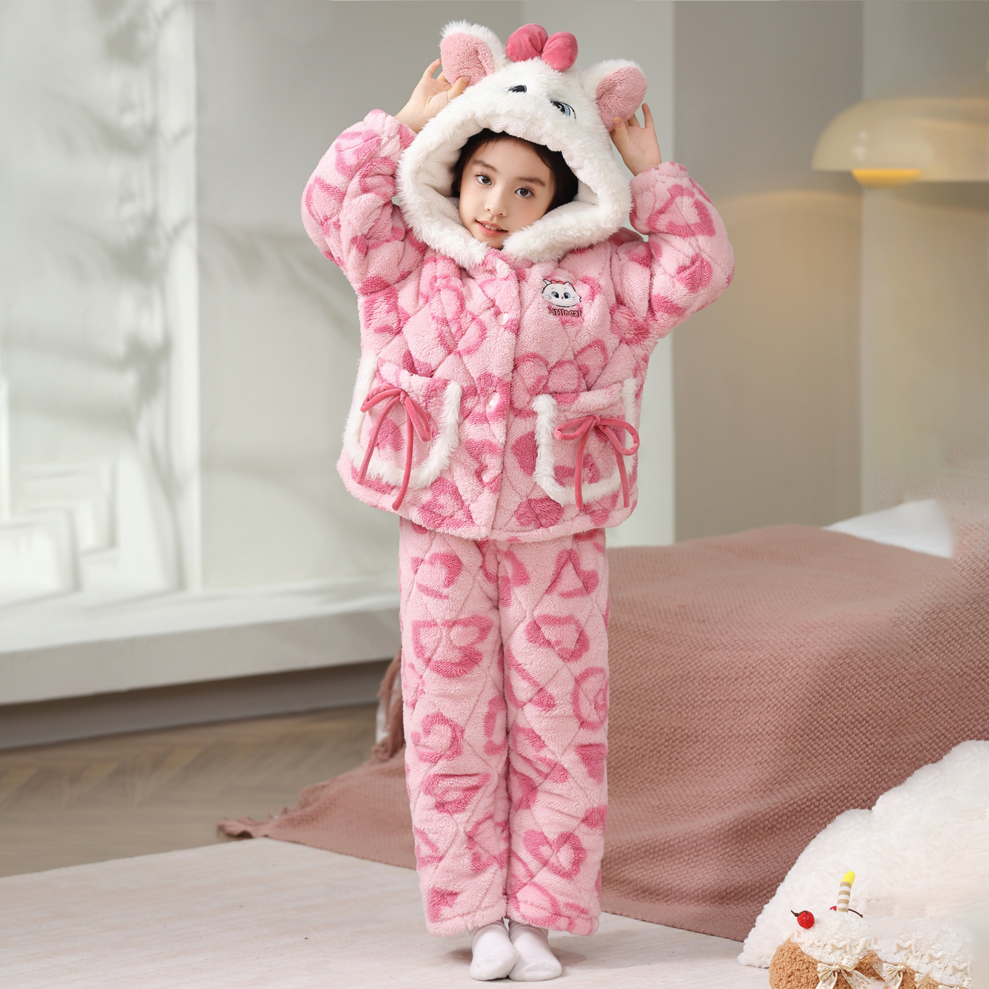 儿童睡衣女童夹棉法兰绒家居服