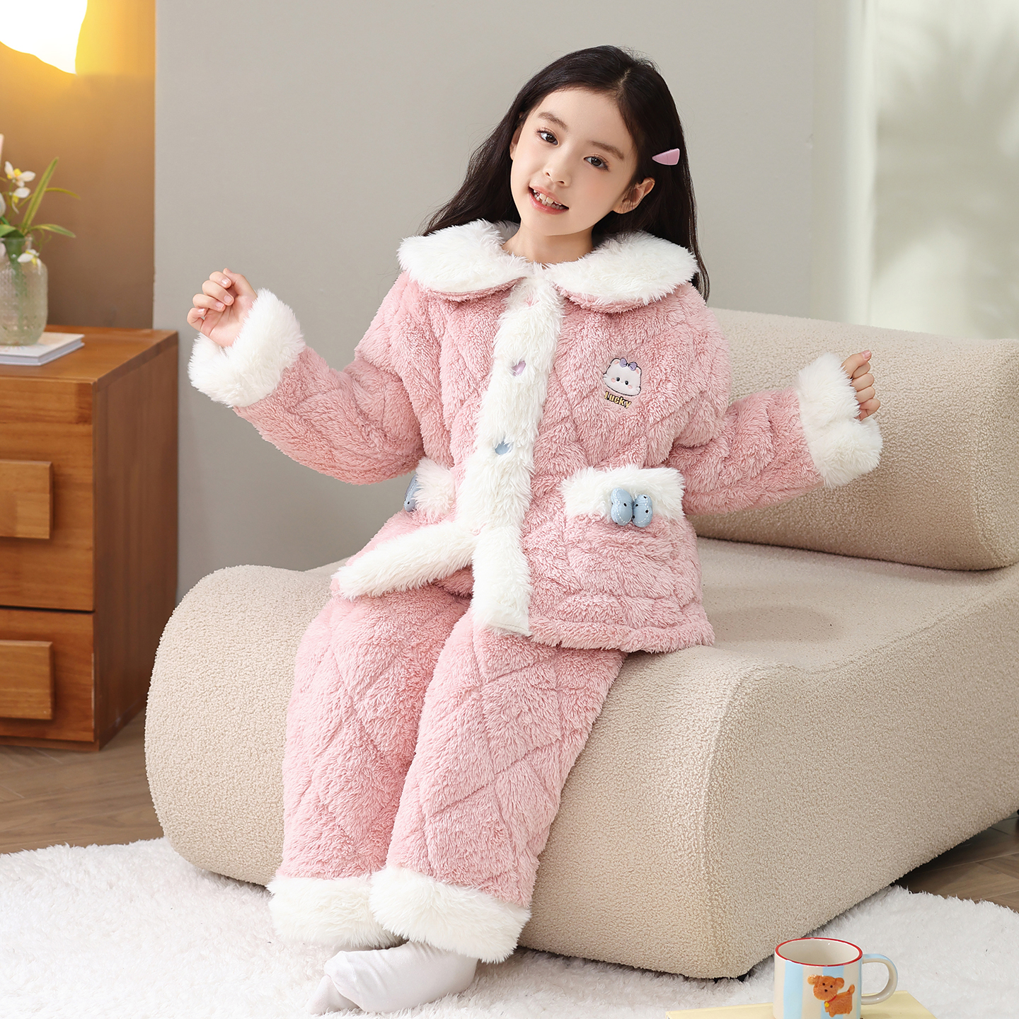 秋冬女童保暖夹棉儿童家居服睡衣