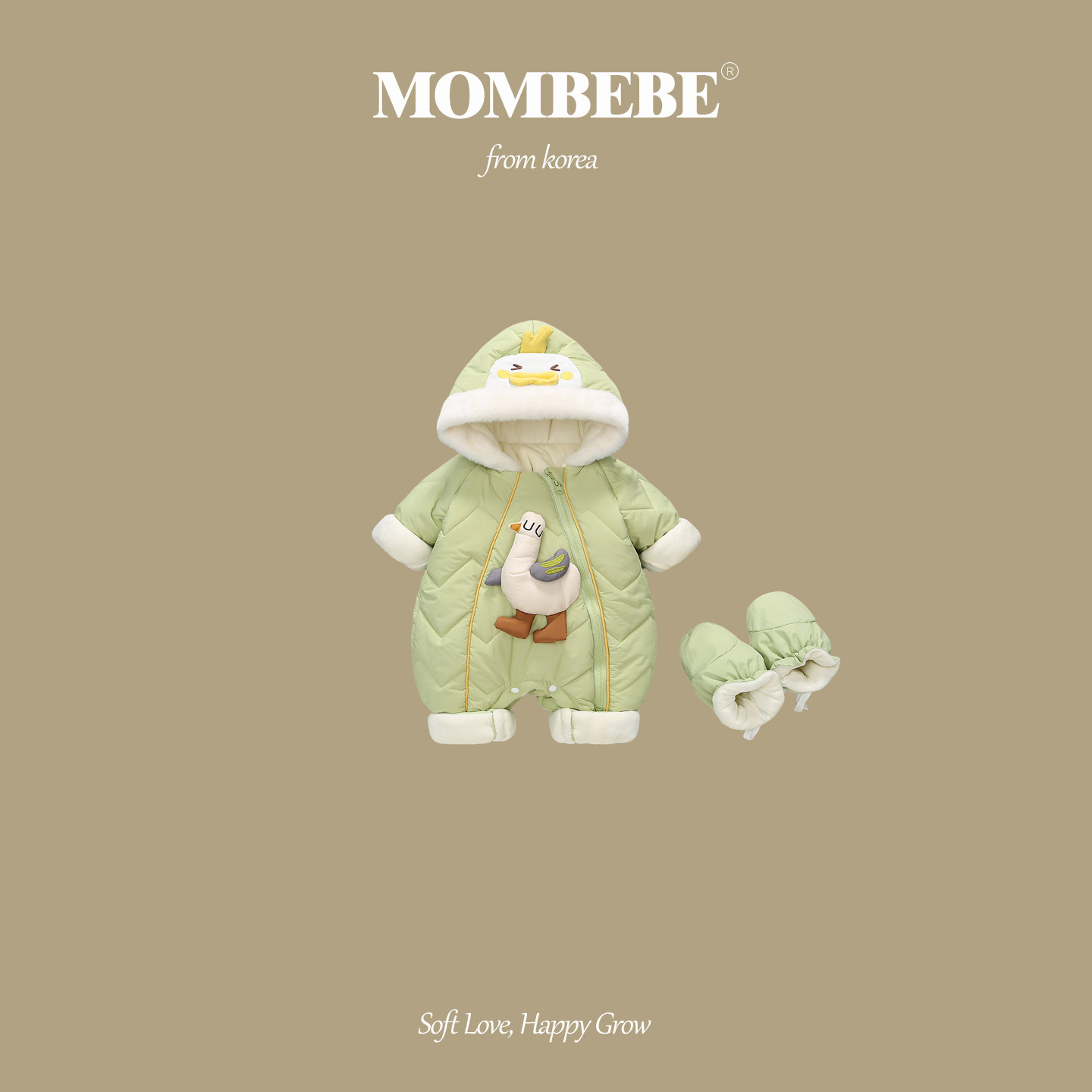 MOMOBEBE韩国可爱小鸭连帽连体衣婴儿加绒保暖爬服男女宝宝外出服