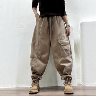 保暖老爹裤 2025冬季 女松紧腰抽绳宽松大码 加绒加厚彩棉休闲裤 新款