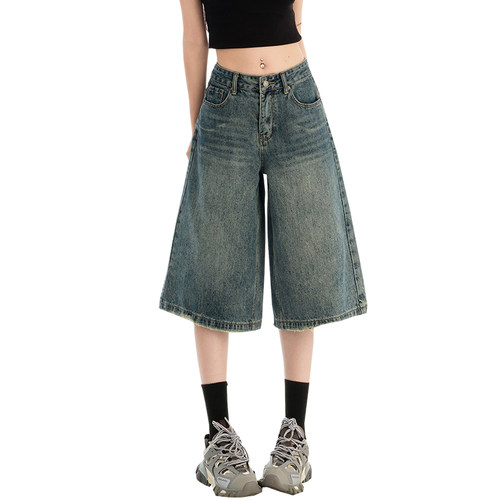 美式复古水洗垂感宽松直筒牛仔裤