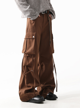 ACHIEVE ACHV工装裤男飘带小众设计高街直筒宽松多口袋男女款裤子