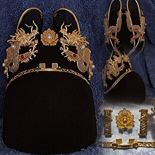 翼善冠明制乌纱帽双龙配件汉服新郎头饰全铜缕空镀真金diy材料包