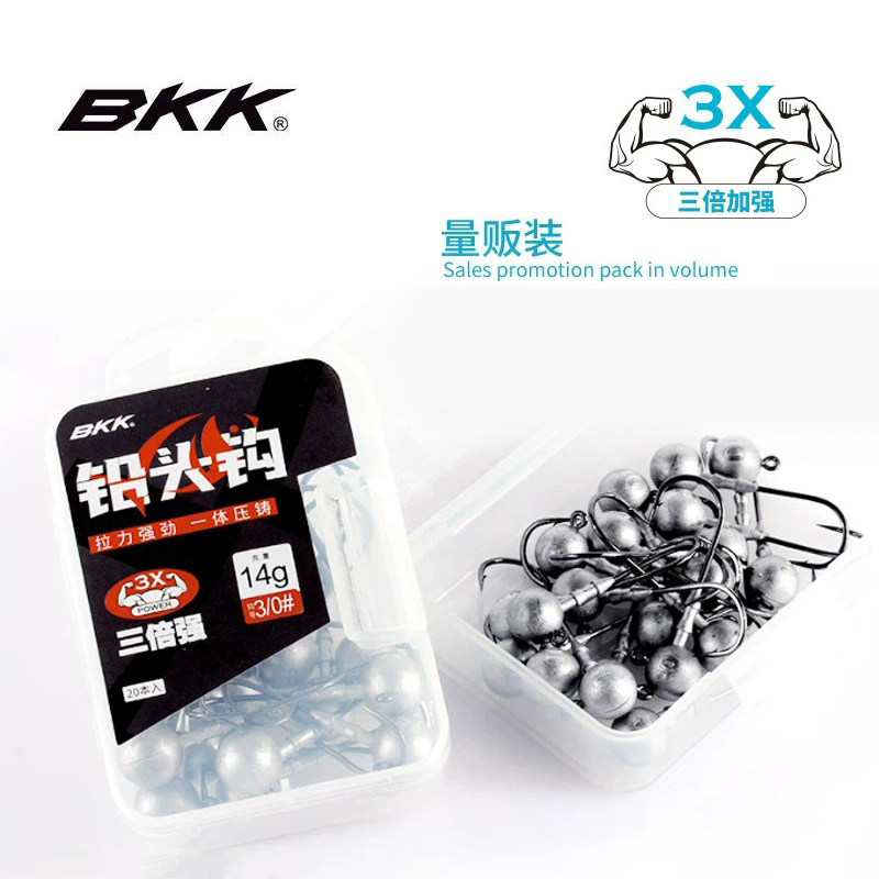 新品BKK 3倍强化铅头钩20个路亚饵软虫软饵钩曲柄9060锋利钓鱼钩
