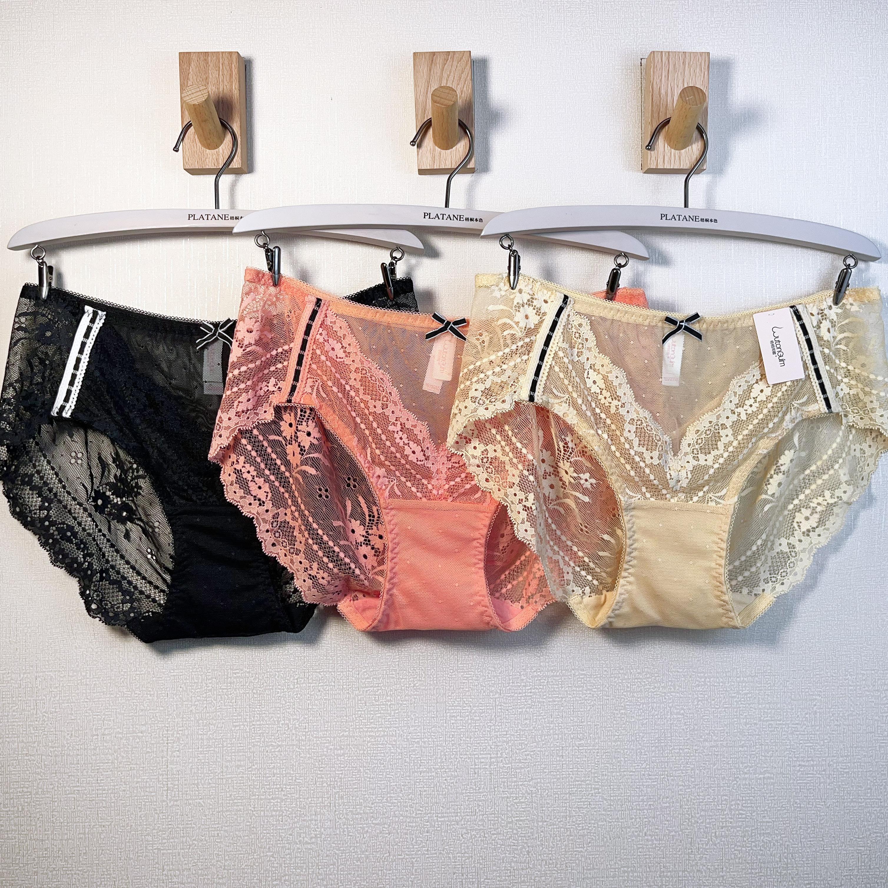 梧桐闺蜜内裤女中低腰三角裤性感蕾丝轻薄网纱纯棉底裆GM22529