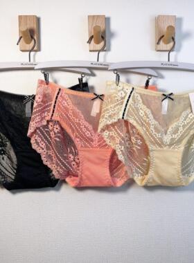 梧桐闺蜜内裤女中低腰三角裤性感蕾丝轻薄网纱纯棉底裆GM22529