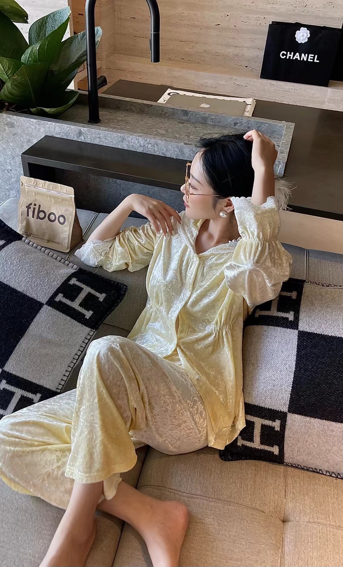 维安花密女士秋冬家居睡衣金丝绒