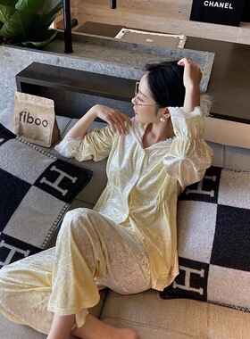 维安花MI睡衣轻奢高订复古金丝绒收腰设计秋冬家居服