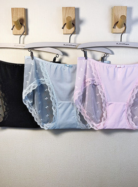 2024新款梧桐闺蜜中低腰三角裤提花网纱轻薄透气高弹内裤23793