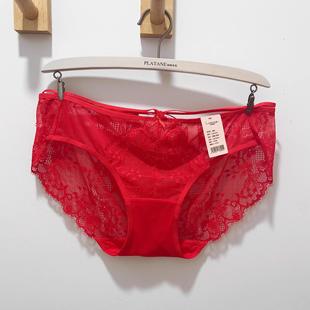 梧桐闺蜜情话大红色低腰三角裤 性感腰线复古蕾丝纯棉底浪GM23556