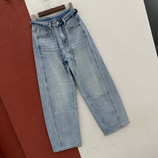 2026春款731浅蓝色牛仔裤女高腰显瘦流星烫钻弯刀裤香蕉小脚长裤