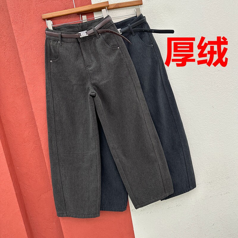 秋冬欧货正品JEANS红提子19506女休闲时装裤窄版复合厚绒弯刀裤