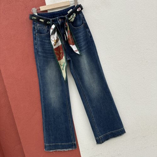 2026秋款FASHION JEANS凯立68633牛仔裤女高腰弹力毛边喇叭裤微喇