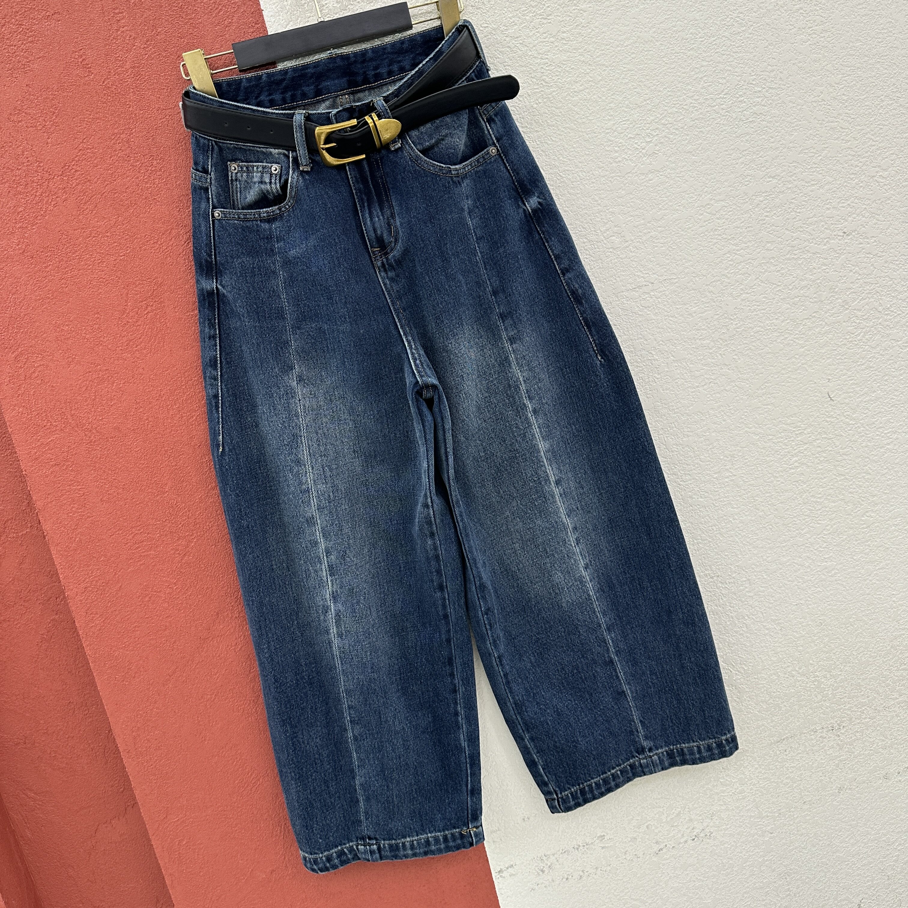 2026秋款JEANS七彩女孩9935牛仔裤女高腰压线九分弯刀裤束脚裤子