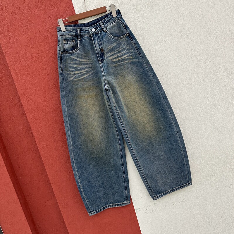 2026秋款欧货正品JEANS金蚂蚁26752牛仔裤女浅蓝火柴人刺绣弯刀裤