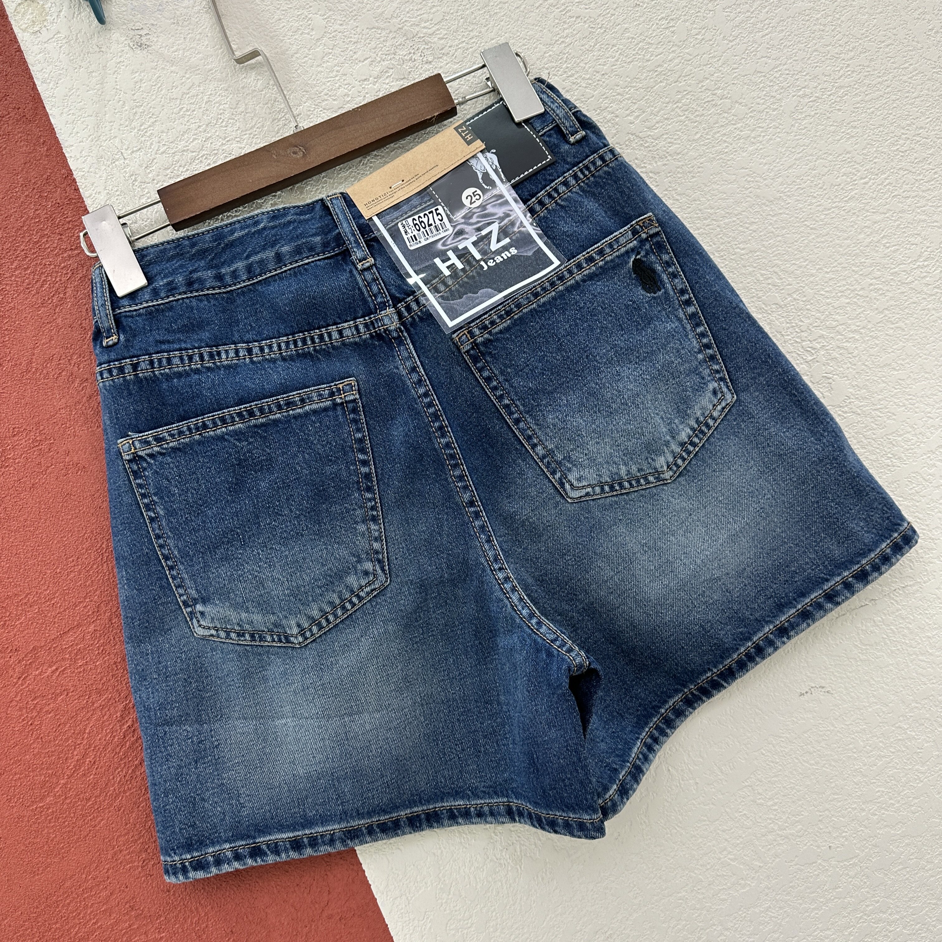 欧货HYFS JEANS红提子66275牛仔短裤女夏款高腰显瘦A字阔腿三分裤