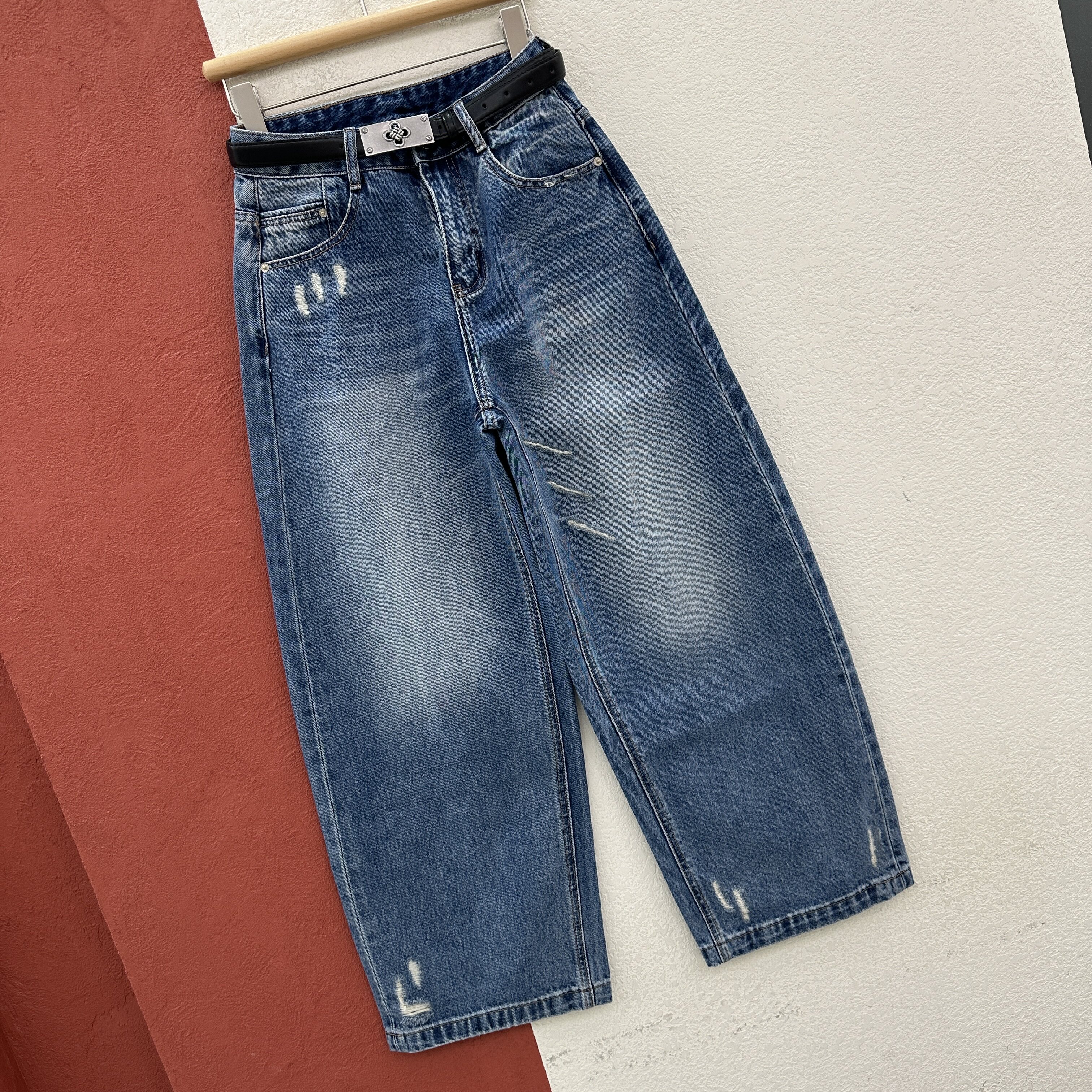 2026春款YKK JEANS 58307牛仔裤女高腰显瘦破洞弯刀裤收脚拖地裤