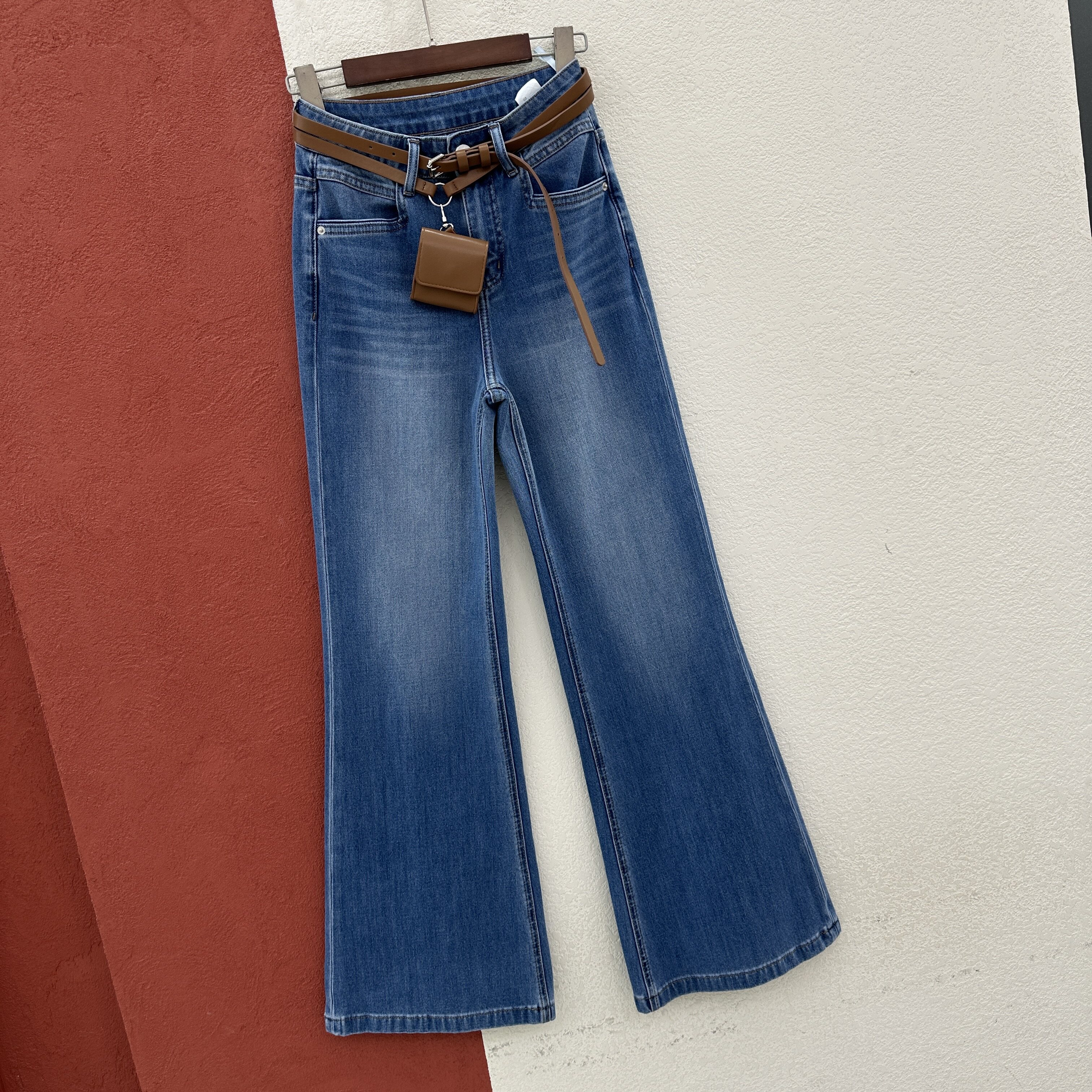 2026春款JEANS 780牛仔裤女深蓝色高腰显瘦微喇裤拖地裤喇叭长裤