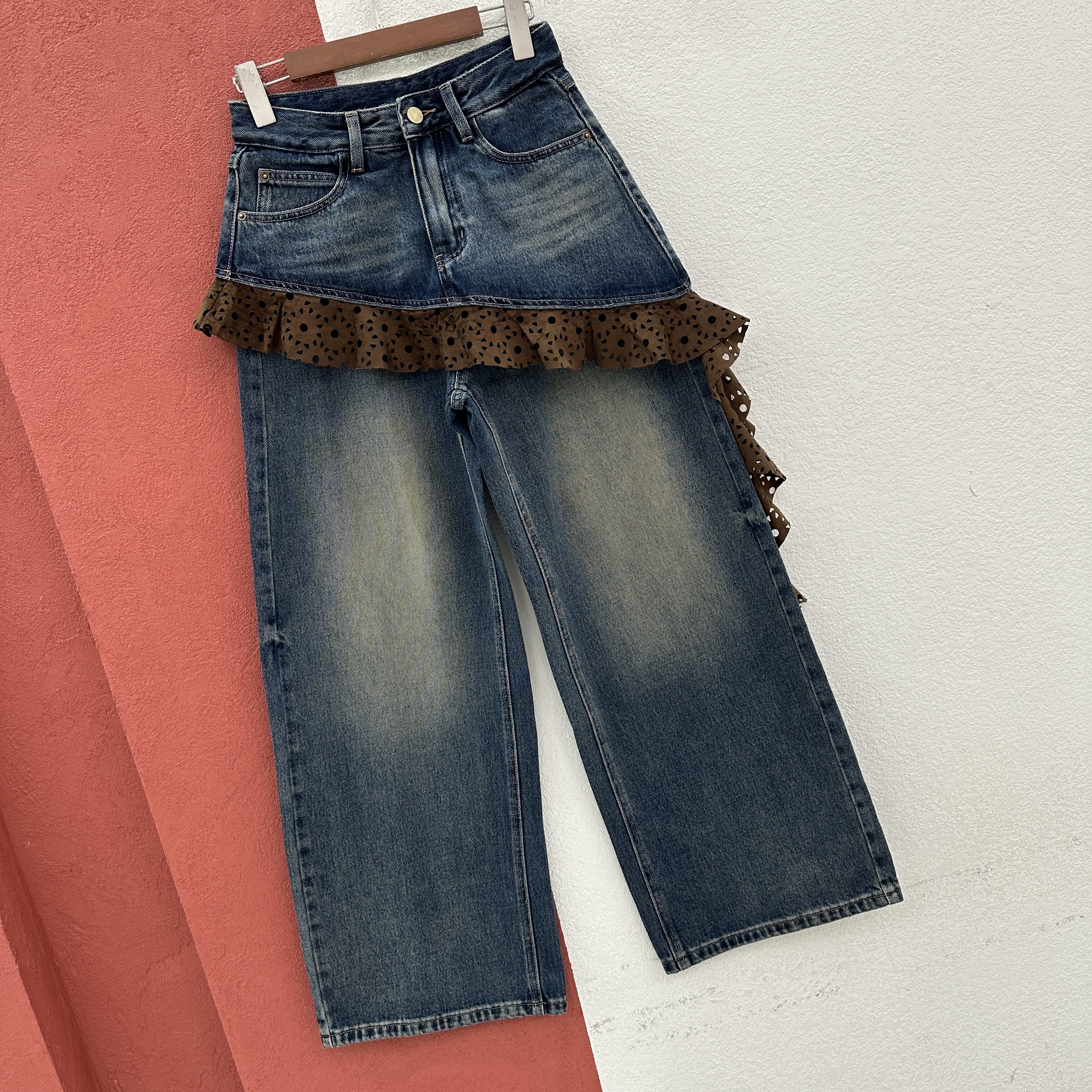 2026秋款Q FASHION JEANS酷希莱61591牛仔裤女假两件屁帘阔腿裤