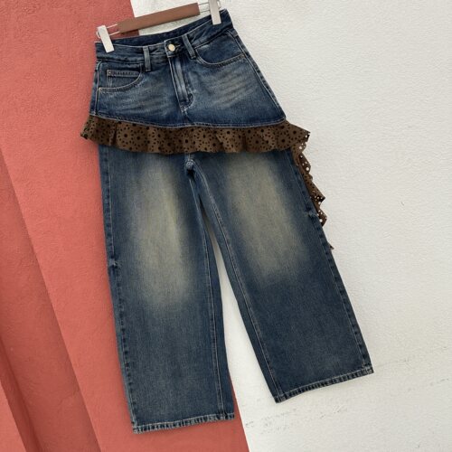 2026秋款Q FASHION JEANS酷希莱61591牛仔裤女假两件屁帘阔腿裤