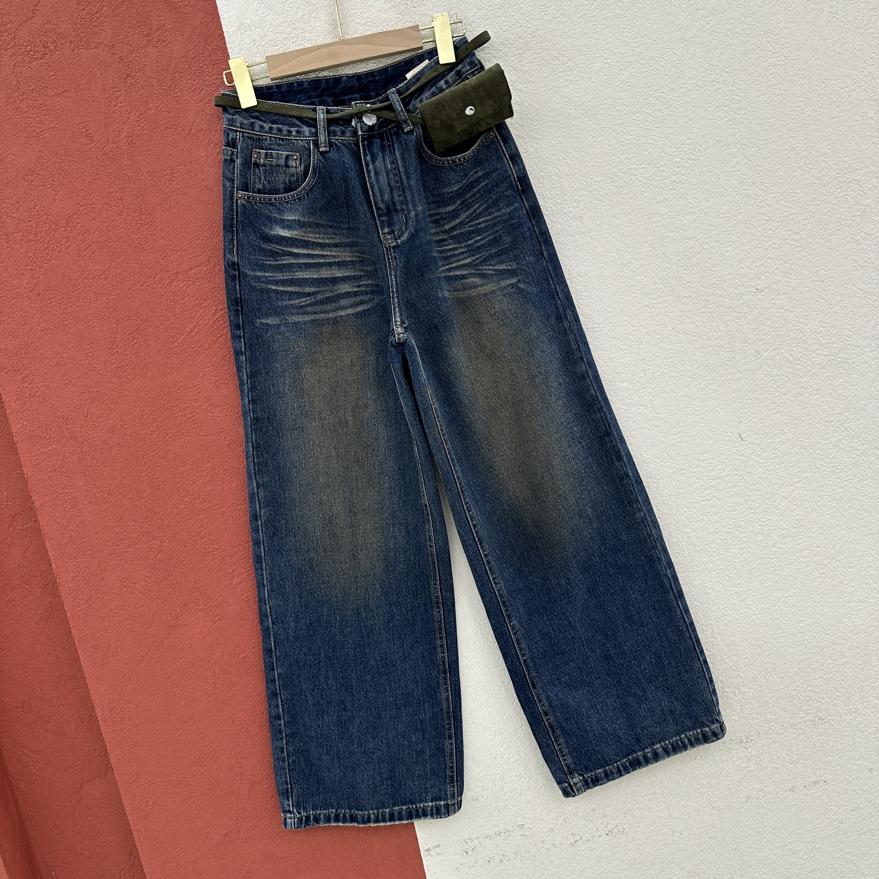 2026秋款JEANS倩小妞19980牛仔裤女高腰水洗包包款直筒阔腿拖地裤