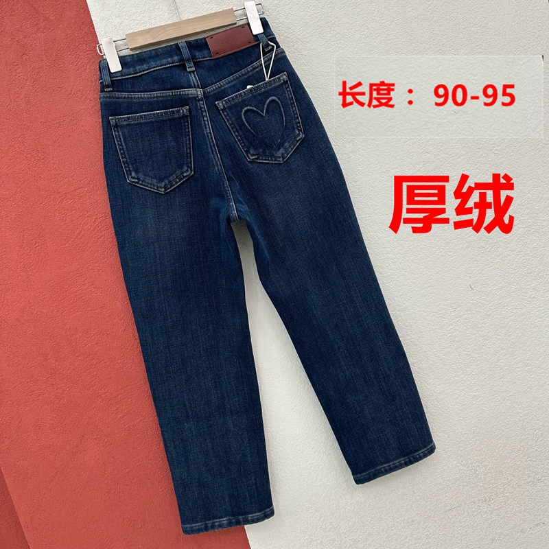 YAK JEANS阿里莎莎87269牛仔裤女蓝色爱心复合厚绒烟管裤法棍九分