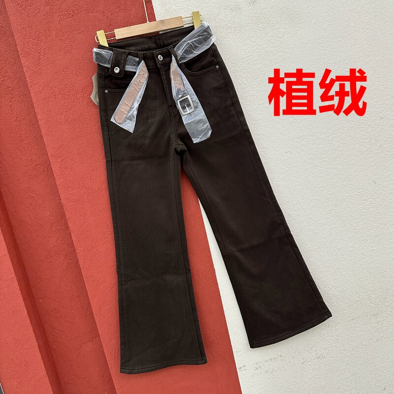 秋冬欧货正品Q FASHION JEANS酷希莱8711牛仔裤女植绒喇叭裤薄绒