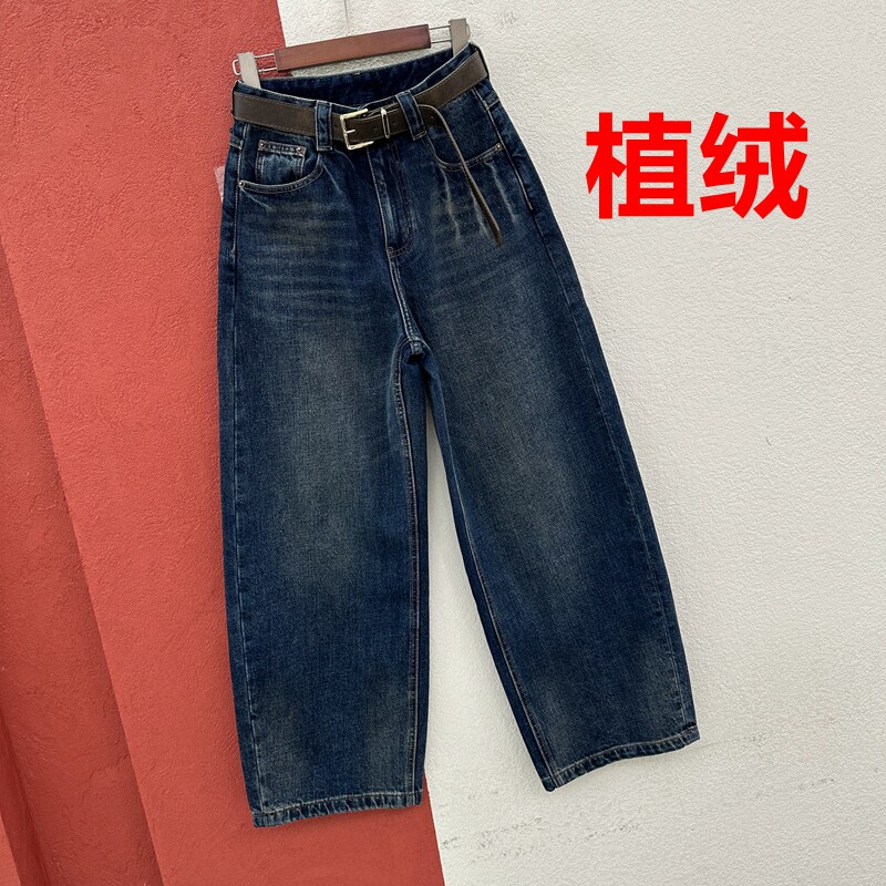 秋冬欧货正品JEANS酷希莱 佐拿61702牛仔裤女植绒窄版皮标弯刀裤