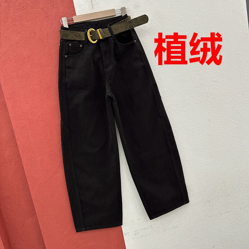 秋冬欧货FASHION JEANS酷希莱 芭度玄风61721女植绒皮标弯刀长裤