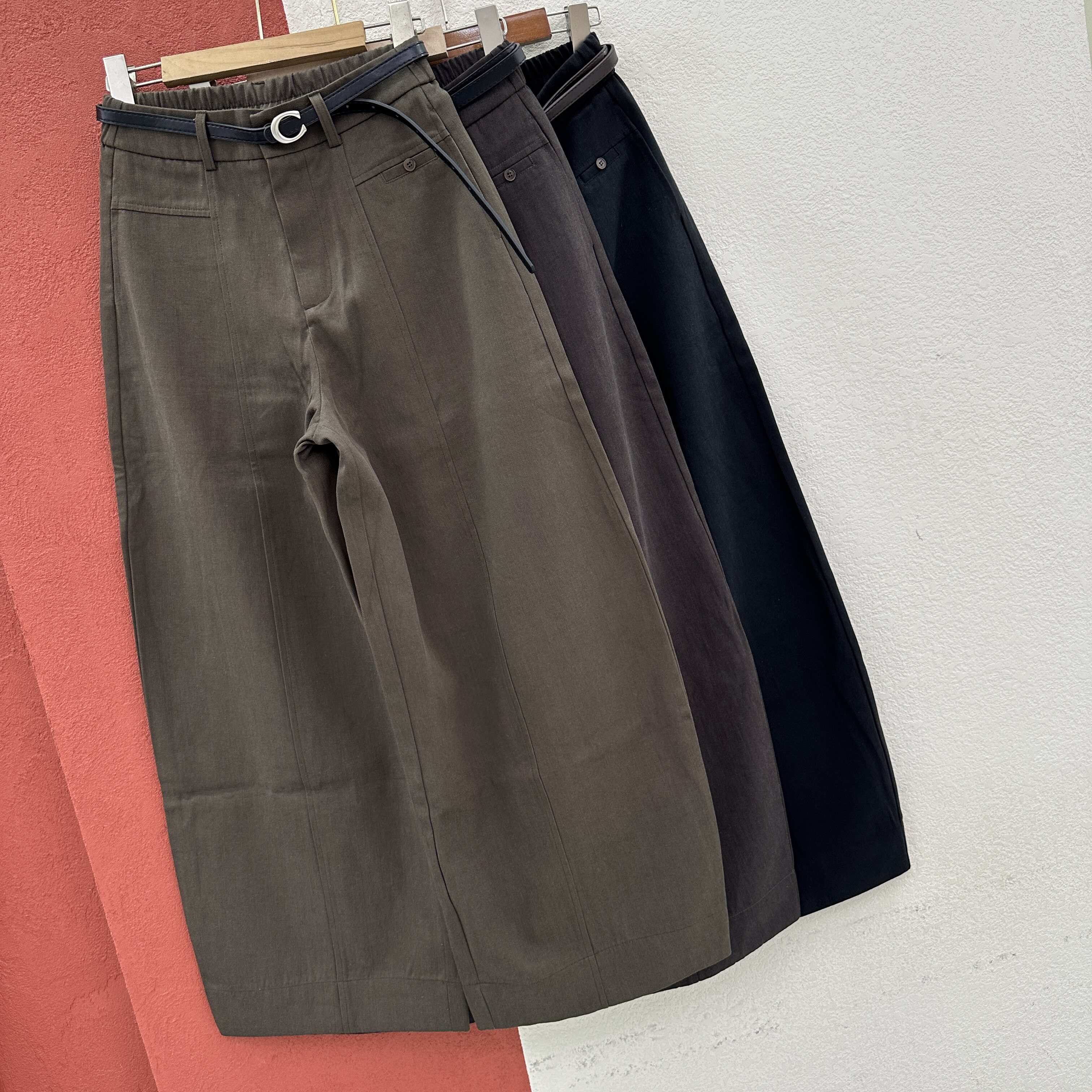 2026秋款FASHION JEANS5029女高腰弯刀裤垂感压线翻盖拖地面料裤