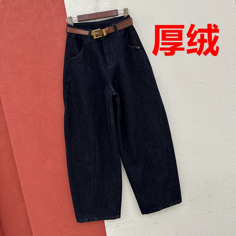 冬季FASHION JEANS金蚂蚁26901牛仔裤女厚绒弯刀裤窄版压线镰刀裤