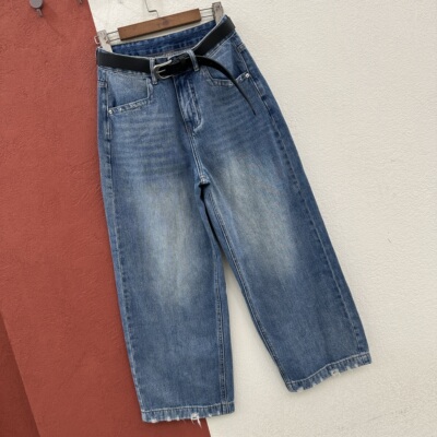 2026春款欧货HYFS JEANS红提子66155牛仔裤女九分磨破直筒奶奶裤