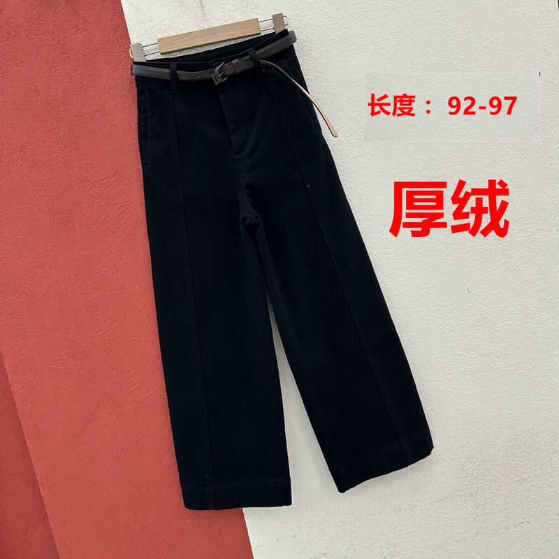 Q FASHION JEANS酷希莱9562牛仔裤女黑色高腰厚绒直筒裤奶奶裤子